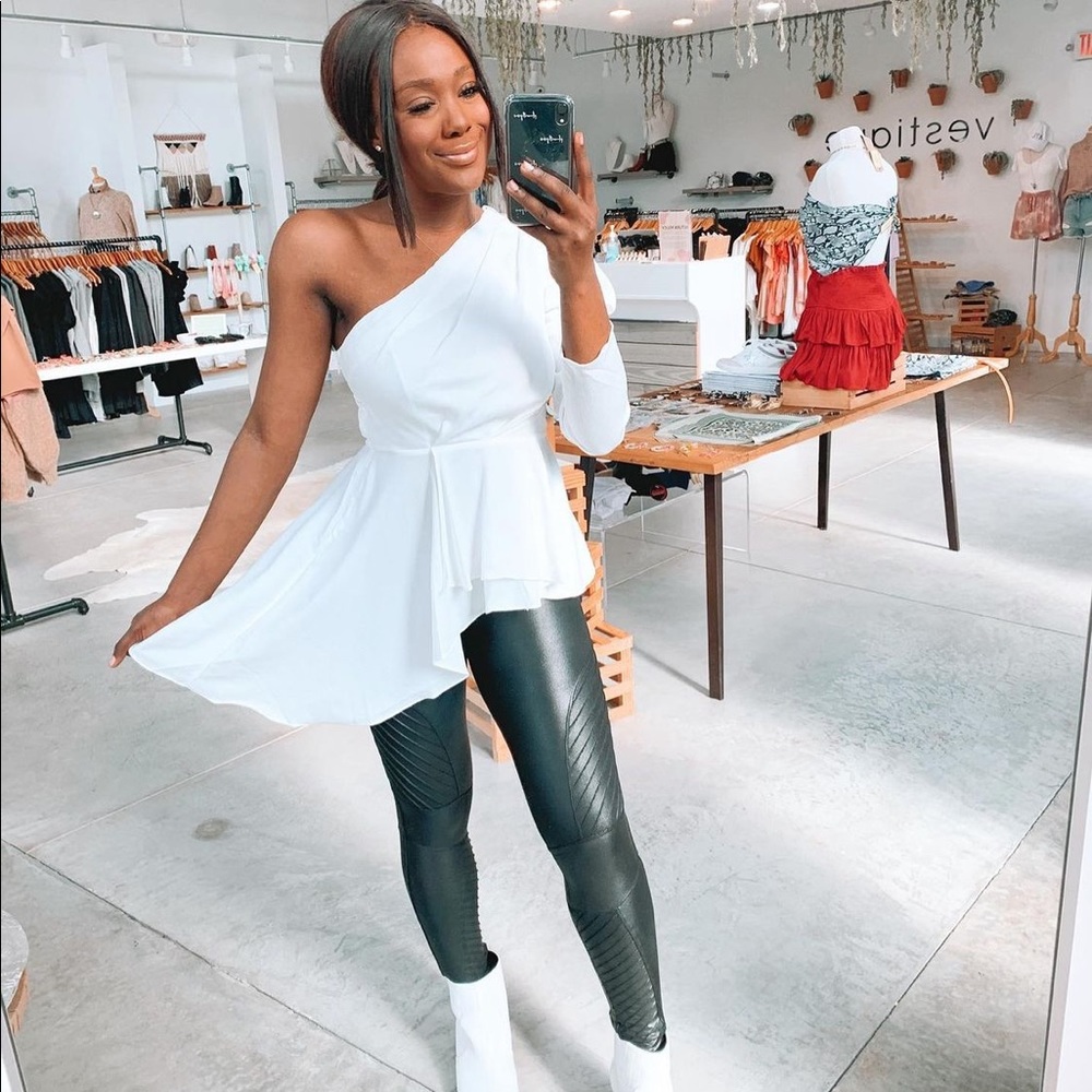 One Shoulder Long Sleeve White Top